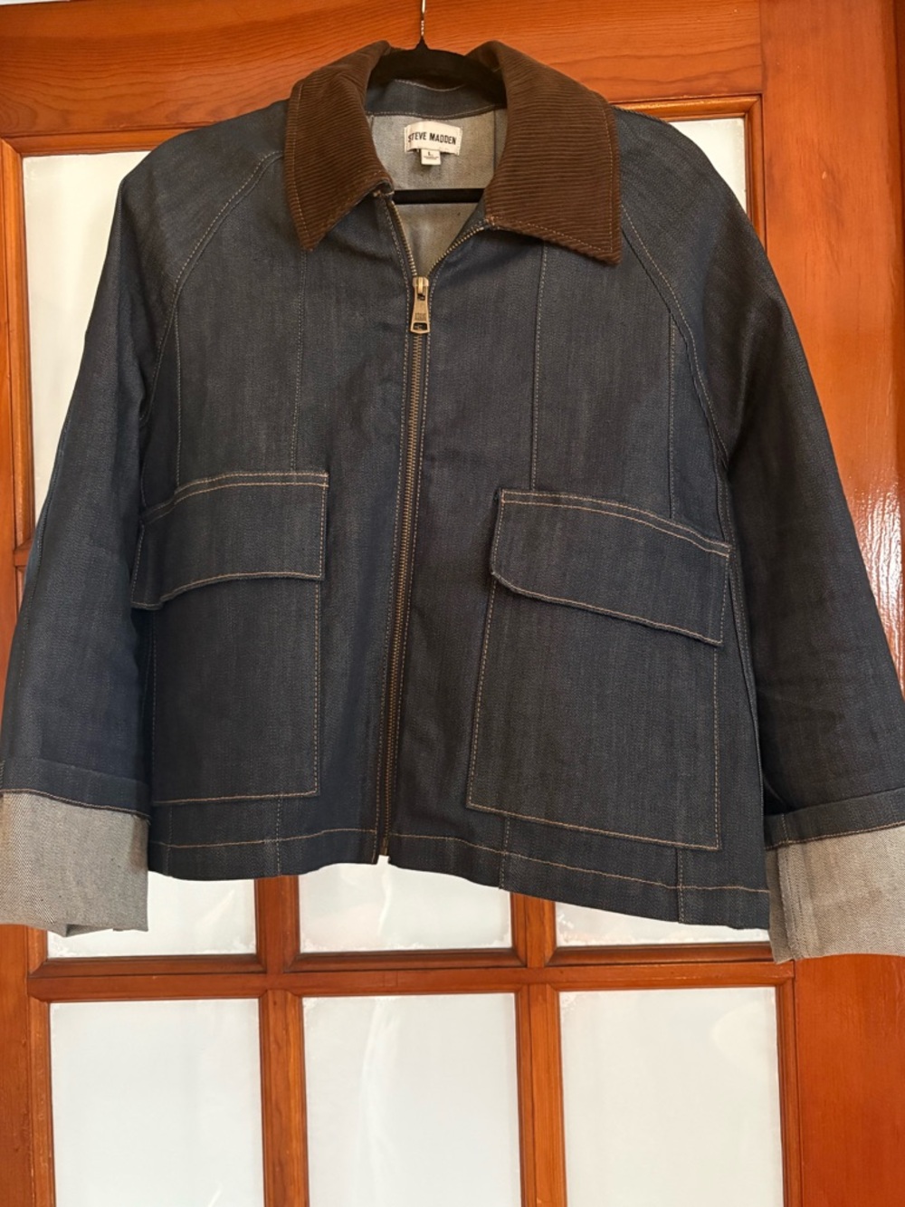 Steve Madden Blue Denim Jacket with Corduroy Collar